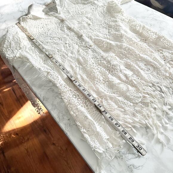 Simply Couture White Eyelet Lace Fringe Button Down Long SleeveTop Women's XL - Picture 10 of 12
